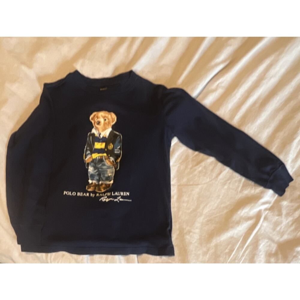 Polo Ralph Lauren Boys Size 6 Polo Bear Shirt Navy Blue Long Sleeve Graphics